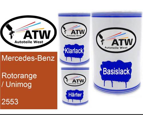 Mercedes-Benz, Rotorange / Unimog, 2553: 500ml Lackdose + 500ml Klarlack + 250ml Härter - Set, von ATW Autoteile West.